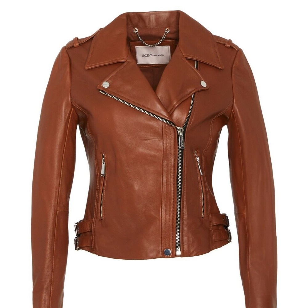 $348 BCBGeneration Genuine Leather Zip Moto Jacket S